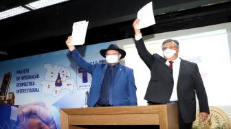 Governadores Mauro Carlesse e Flávio Dino também assinaram protocolo para criação da Câmara Técnica de Integração Geopolítica Interestadual.
