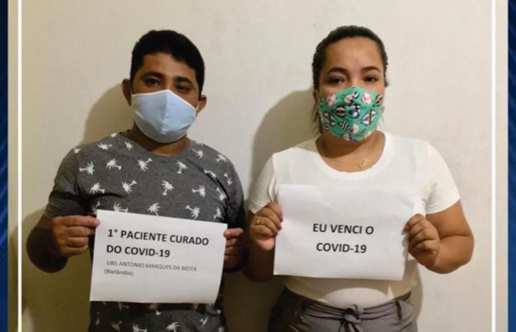 Gleidison e Gesica – primeiros pacientes curados do Covid-19 em Bielândia. — Foto: SMS/Filadélfia